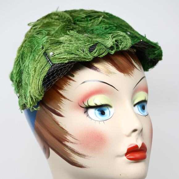 Vintage Green Feather Cocktail Hat MidCentury Fascinator Statement Hat - Hey Viv - Picture 3 of 8